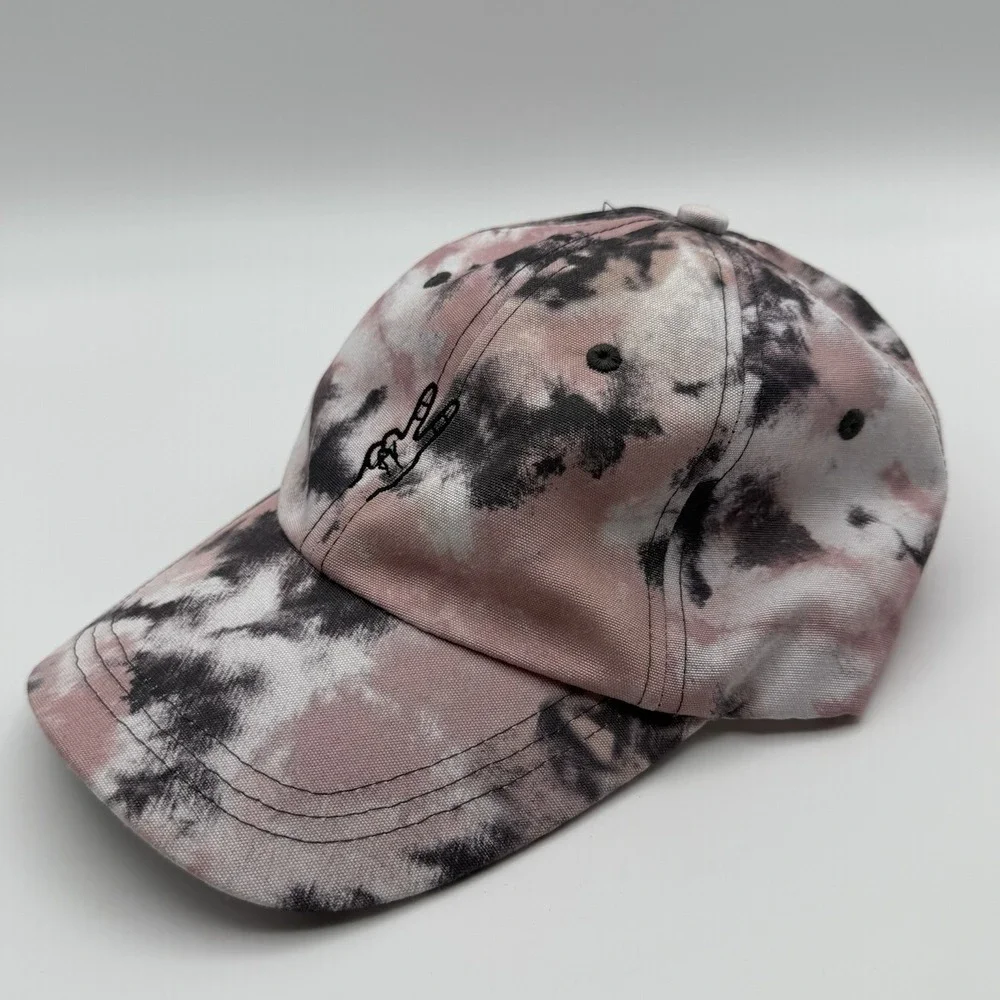 Tie-Dye Peace‎ Sign Embroidered Baseball Cap Pink Black White One Size